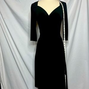Classic flattering V neck Black Wrap Dress - Small- attached tie waist S